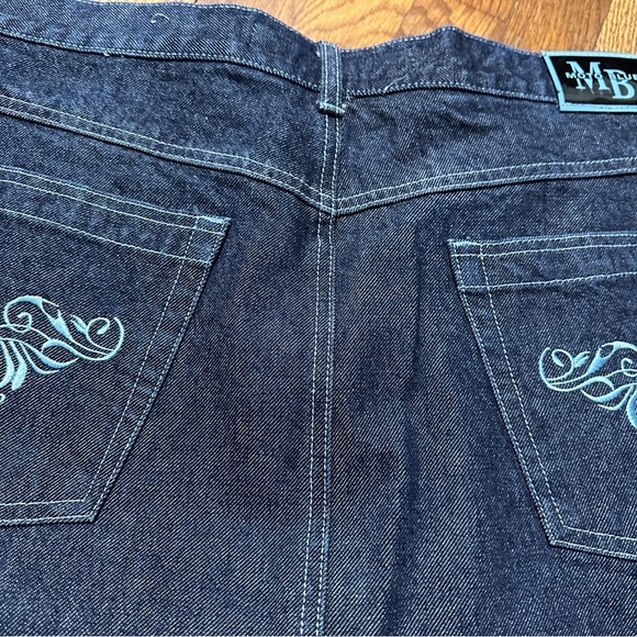 Y2K Moto Blue Denim Maxi Skirt Contrast Embroidery Pocket Womens Plus Size 21/22 - Picture 14 of 16